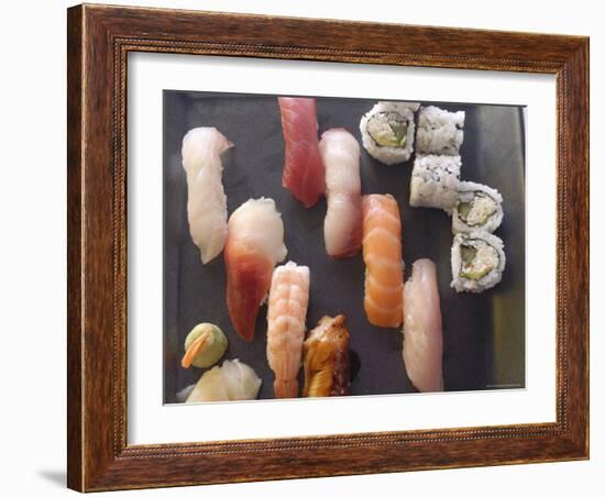 Plate of Sushi Covered with Raw Fish and Stuffed, Japan-Aaron McCoy-Framed Photographic Print