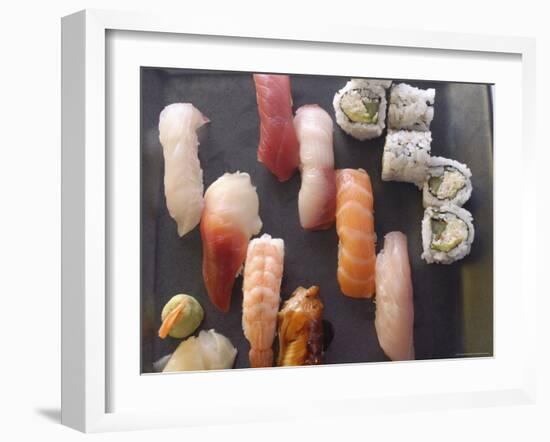 Plate of Sushi Covered with Raw Fish and Stuffed, Japan-Aaron McCoy-Framed Photographic Print