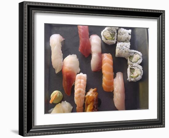 Plate of Sushi Covered with Raw Fish and Stuffed, Japan-Aaron McCoy-Framed Photographic Print