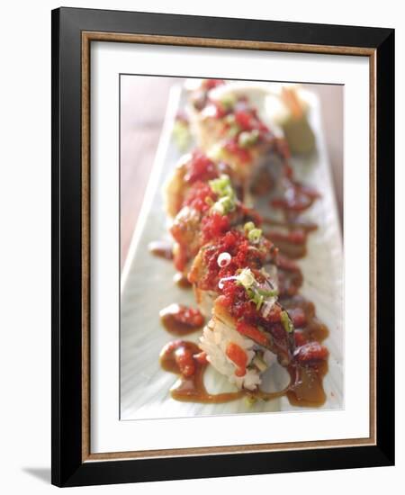 Plate of Sushi Rolls with Hot Sauce, Japan-Aaron McCoy-Framed Photographic Print