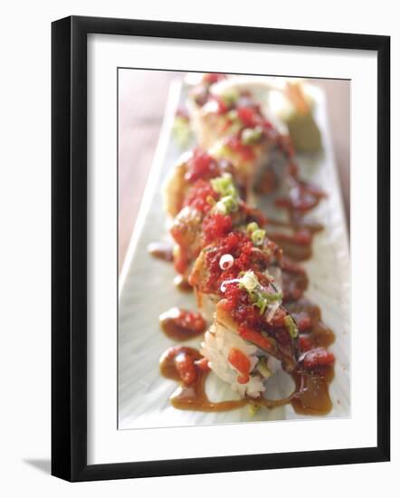 Plate of Sushi Rolls with Hot Sauce, Japan-Aaron McCoy-Framed Photographic Print