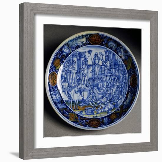 Plate with Allegory of Selene, Ceramic, Faenza Manufacture, Emilia-Romagna, Italy, Ca 1510-null-Framed Giclee Print