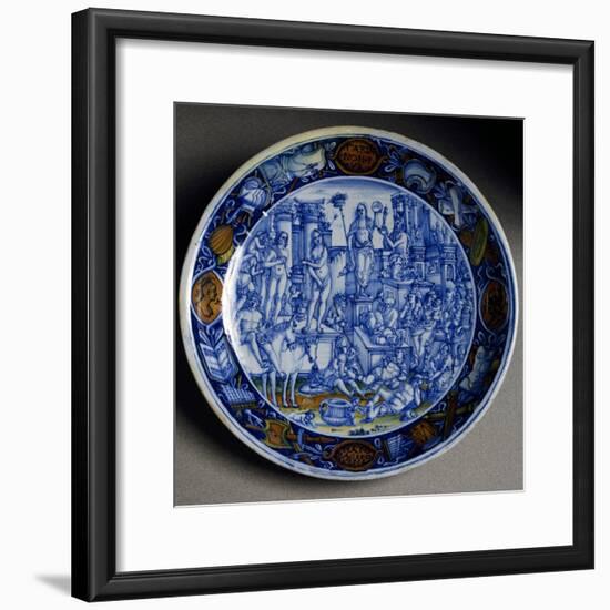 Plate with Allegory of Selene, Ceramic, Faenza Manufacture, Emilia-Romagna, Italy, Ca 1510-null-Framed Giclee Print