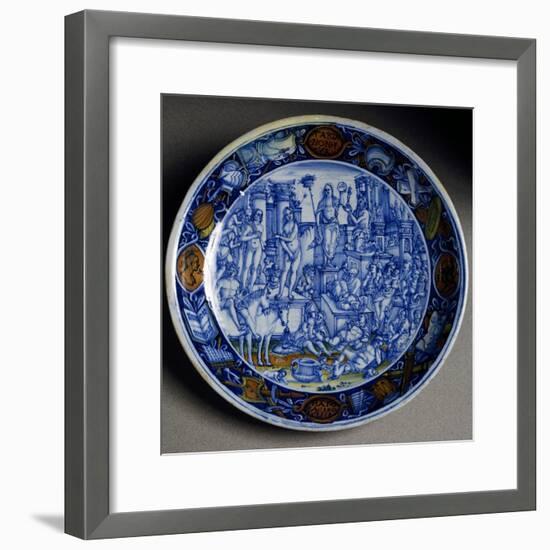 Plate with Allegory of Selene, Ceramic, Faenza Manufacture, Emilia-Romagna, Italy, Ca 1510-null-Framed Giclee Print