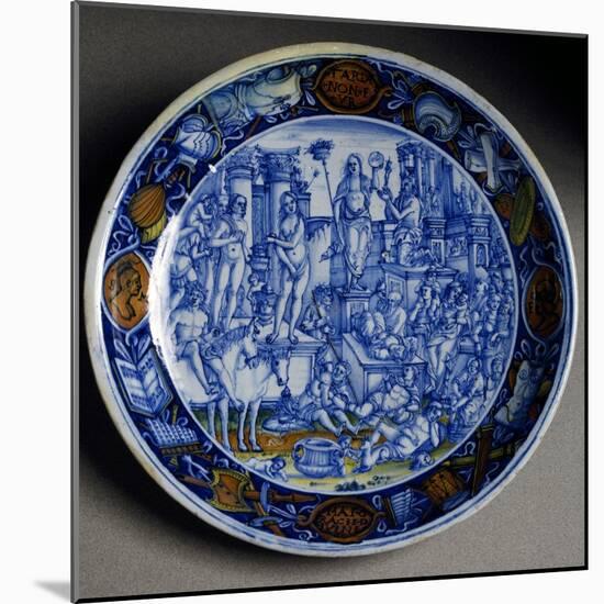 Plate with Allegory of Selene, Ceramic, Faenza Manufacture, Emilia-Romagna, Italy, Ca 1510-null-Mounted Giclee Print