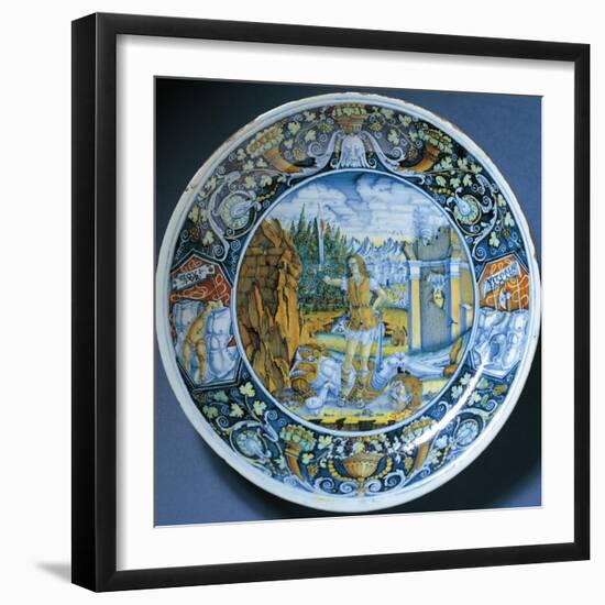 Plate with Depiction of David and Goliath, Ceramic-null-Framed Giclee Print