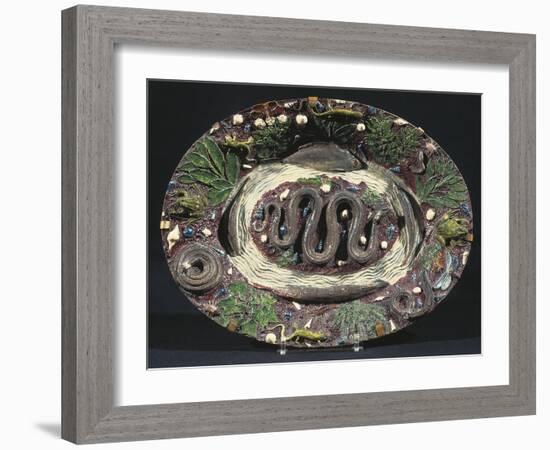 Plate with Embossed Naturalistic Decorations and Polychrome Enamel-Bernard Palissy-Framed Giclee Print