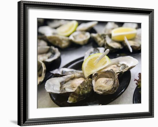 Plates of Fresh Oysters, Sydney's Fish Market at Pyrmont, Sydney, Australia-Andrew Watson-Framed Photographic Print