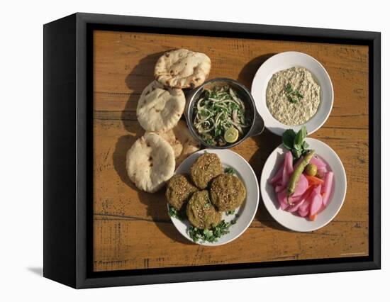 Plates of Traditional Food, Falafel, Babaghanoush and Shawarma, Egypt, North Africa-Upperhall Ltd-Framed Premier Image Canvas