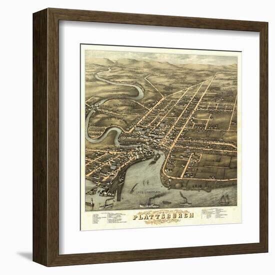 Plattsburgh, New York - Panoramic Map-Lantern Press-Framed Art Print