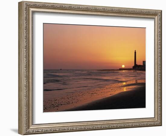 Playa De Maspalomas and Lighthouse at Sunset, Gran Canaria, Canary Islands, Spain, Atlantic, Europe-Pearl Bucknall-Framed Photographic Print