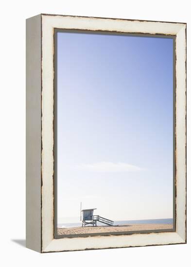 Playa Del Rey, Los Angeles, CA, USA: Bright Blue Lifeguard Tower On The Beach Against The Blue Sky-Axel Brunst-Framed Premier Image Canvas