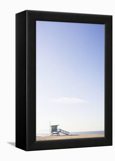 Playa Del Rey, Los Angeles, CA, USA: Bright Blue Lifeguard Tower On The Beach Against The Blue Sky-Axel Brunst-Framed Premier Image Canvas