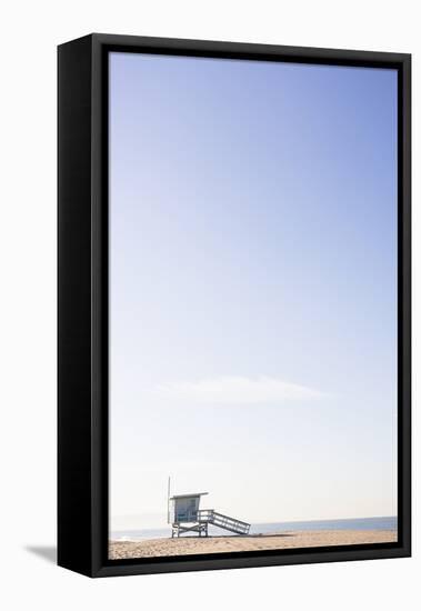 Playa Del Rey, Los Angeles, CA, USA: Bright Blue Lifeguard Tower On The Beach Against The Blue Sky-Axel Brunst-Framed Premier Image Canvas