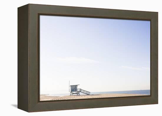 Playa Del Rey, Los Angeles, CA, USA: Bright Blue Lifeguard Tower On The Beach Against The Blue Sky-Axel Brunst-Framed Premier Image Canvas