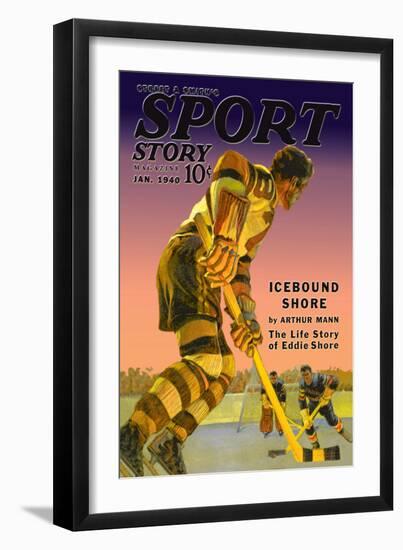 Player Approaches Defenseman and Goalie, c.1940-null-Framed Art Print