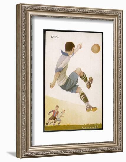 Player Clears the Ball in an Acrobatic Manner-null-Framed Photographic Print