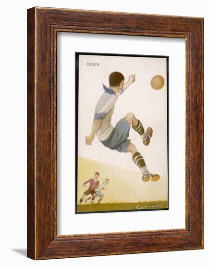 Player Clears the Ball in an Acrobatic Manner-null-Framed Photographic Print