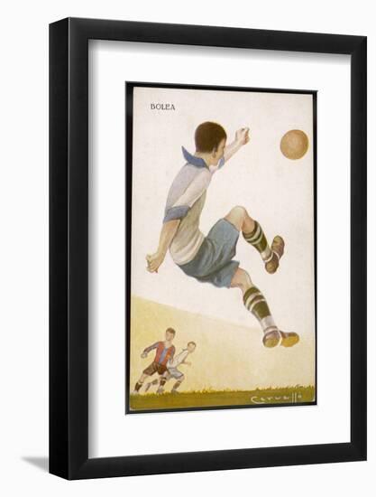 Player Clears the Ball in an Acrobatic Manner-null-Framed Photographic Print