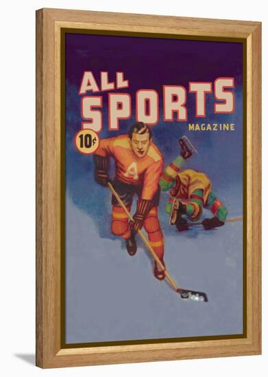 Player Drives Past Falling Defender, c.1942-Gallagher-Framed Stretched Canvas