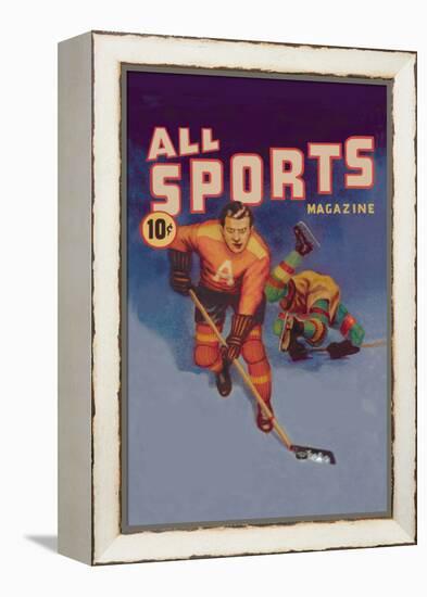 Player Drives Past Falling Defender, c.1942-Gallagher-Framed Stretched Canvas