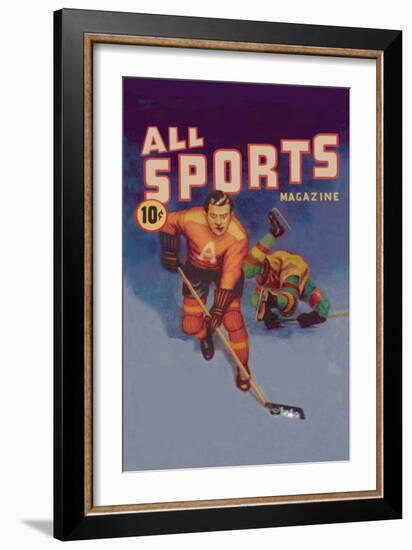 Player Drives Past Falling Defender, c.1942-Gallagher-Framed Art Print