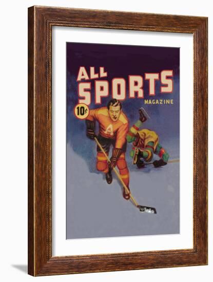 Player Drives Past Falling Defender, c.1942-Gallagher-Framed Art Print