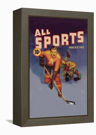 Player Drives Past Falling Defender, c.1942-Gallagher-Framed Stretched Canvas