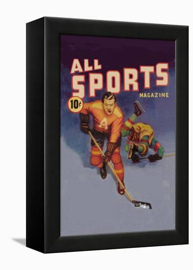 Player Drives Past Falling Defender, c.1942-Gallagher-Framed Stretched Canvas