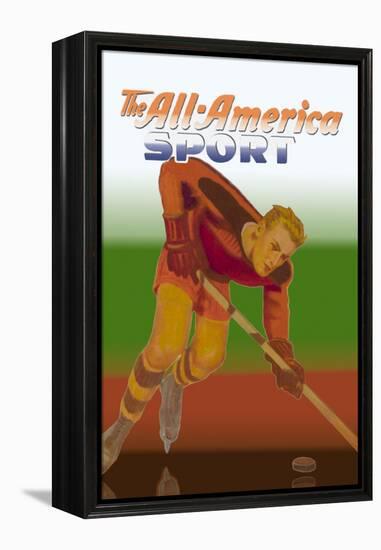 Player Handles Puck-null-Framed Stretched Canvas