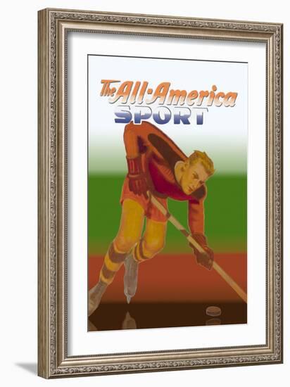 Player Handles Puck-null-Framed Art Print