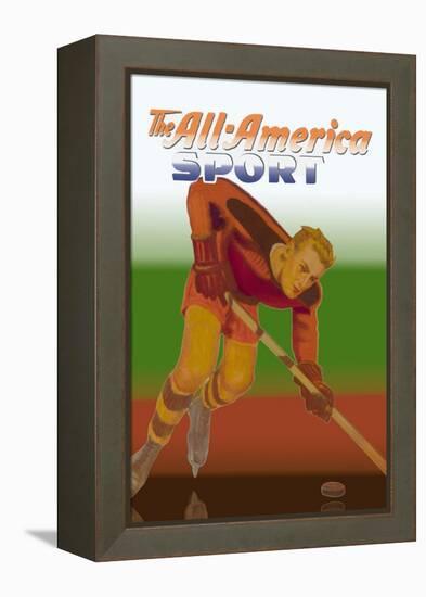 Player Handles Puck-null-Framed Stretched Canvas