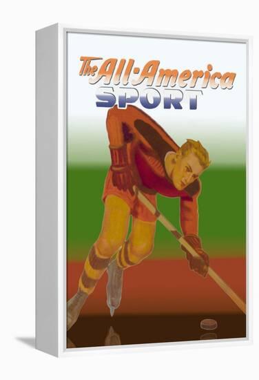 Player Handles Puck-null-Framed Stretched Canvas