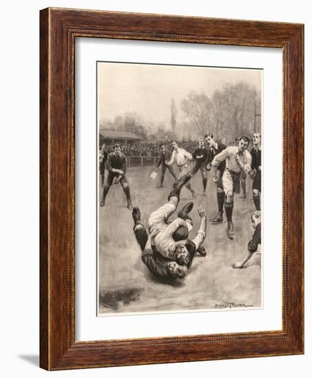 Player Making a Tackle in a Rugby Game-Ernest Prater-Framed Art Print