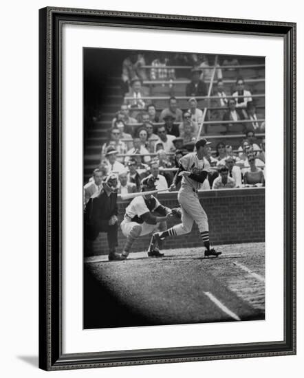 Player Stan Musial Making His 3000Th. Hit-null-Framed Premium Photographic Print