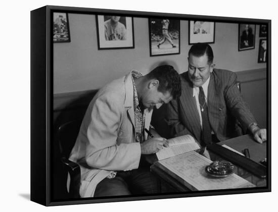 Player Ted Williams Signing Contract with Red Sox Manager, Thomas A. Yawkey-Ralph Morse-Framed Premier Image Canvas