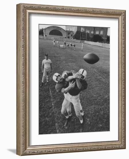 Players Don McClelland and Bobby Conrad During a Pre Season Practice of Texas A and M Football Team-Joe Scherschel-Framed Photographic Print