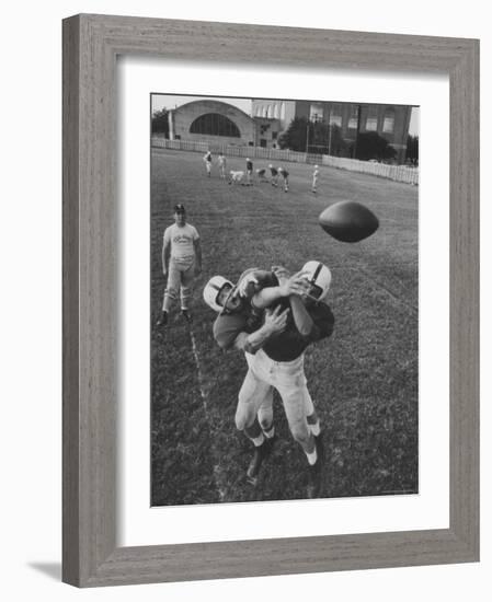 Players Don McClelland and Bobby Conrad During a Pre Season Practice of Texas A and M Football Team-Joe Scherschel-Framed Photographic Print