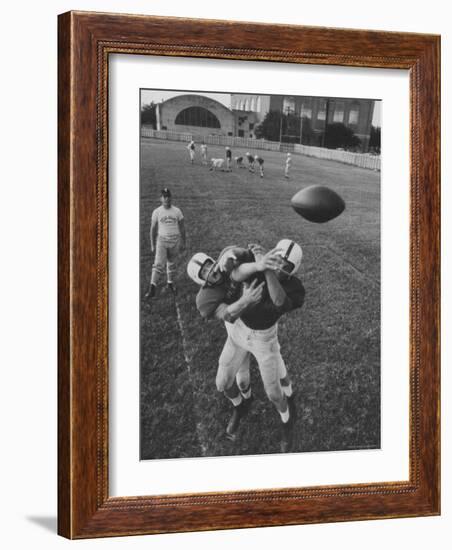 Players Don McClelland and Bobby Conrad During a Pre Season Practice of Texas A and M Football Team-Joe Scherschel-Framed Photographic Print