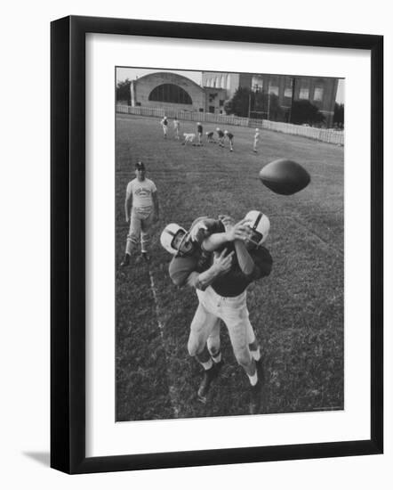 Players Don McClelland and Bobby Conrad During a Pre Season Practice of Texas A and M Football Team-Joe Scherschel-Framed Photographic Print