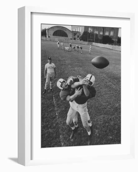 Players Don McClelland and Bobby Conrad During a Pre Season Practice of Texas A and M Football Team-Joe Scherschel-Framed Photographic Print