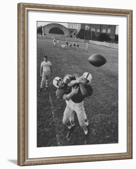 Players Don McClelland and Bobby Conrad During a Pre Season Practice of Texas A and M Football Team-Joe Scherschel-Framed Photographic Print