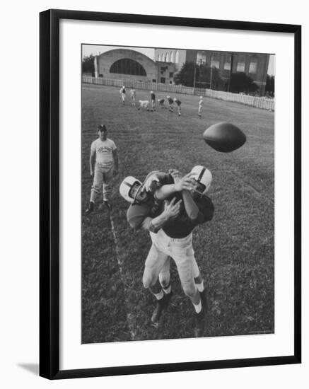 Players Don McClelland and Bobby Conrad During a Pre Season Practice of Texas A and M Football Team-Joe Scherschel-Framed Photographic Print