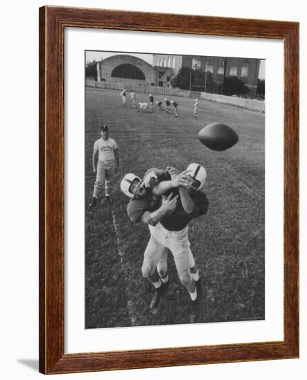 Players Don McClelland and Bobby Conrad During a Pre Season Practice of Texas A and M Football Team-Joe Scherschel-Framed Photographic Print