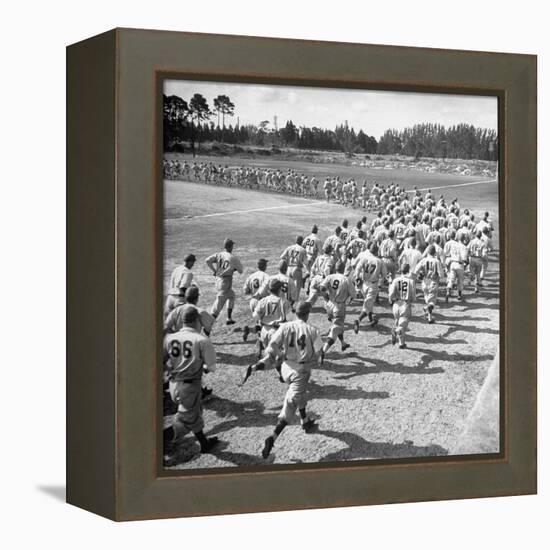 Players Running During the Dodgers Spring Training-George Silk-Framed Premier Image Canvas