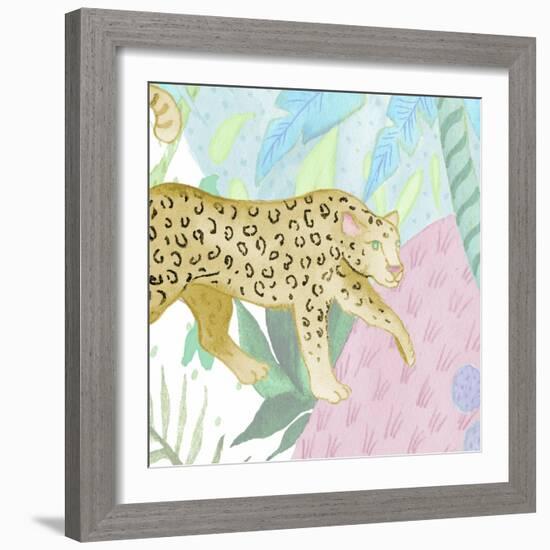 Playful Cheetah in Yellow-Elizabeth Medley-Framed Art Print