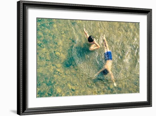 Playful Children Swimming in Nam Song River in Vang Vieng - Real Everyday Healthy Life and Fun of K-View Apart-Framed Photographic Print