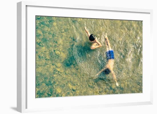 Playful Children Swimming in Nam Song River in Vang Vieng - Real Everyday Healthy Life and Fun of K-View Apart-Framed Photographic Print