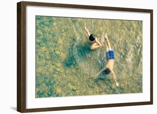 Playful Children Swimming in Nam Song River in Vang Vieng - Real Everyday Healthy Life and Fun of K-View Apart-Framed Photographic Print