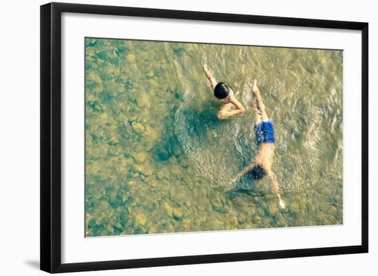 Playful Children Swimming in Nam Song River in Vang Vieng - Real Everyday Healthy Life and Fun of K-View Apart-Framed Photographic Print